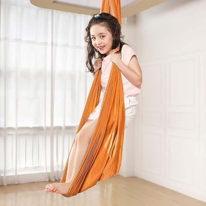 Kids Sensory Therapy Swing Hammock Children's Swing Hammock Indoor Elastic Cuddle Pod Swing for Autism Boys Girls with ADHD SPD Asperger's Sensory Integration Special Needs (Orange)
