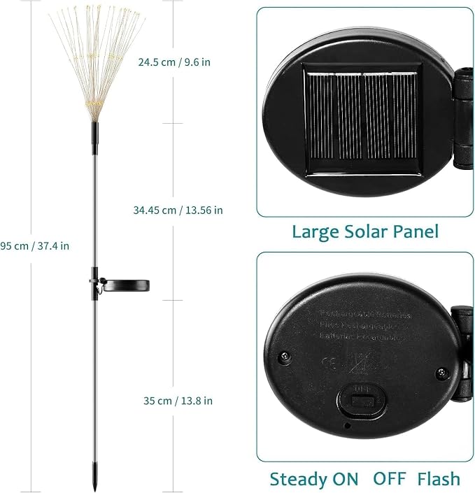 Solar Firework Lights, 2 Pack 120 LEDs 2 Lighting Modes Solar Garden Lights Outdoor Waterproof for Yard Patio Walkway Pathway Party Wedding Christmas Decorative - Red