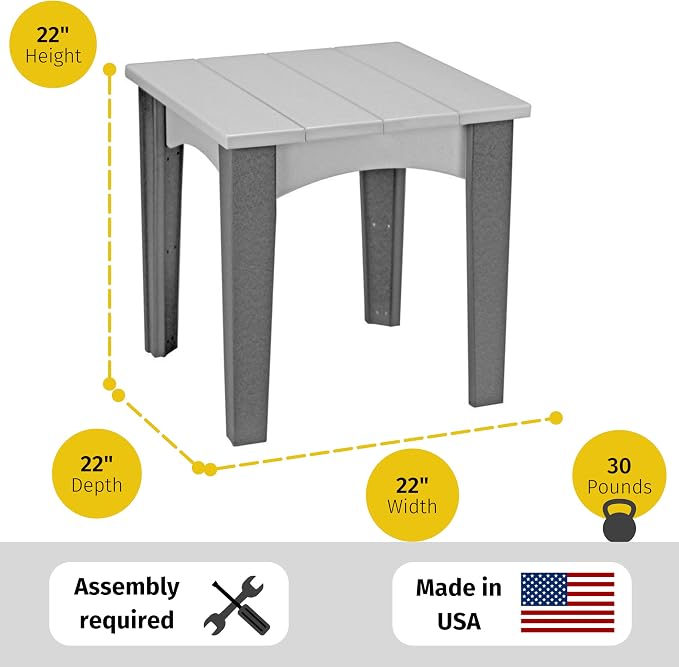 LuxCraft Island End Table – HDPE Poly Lumber Outdoor Side Table, Weatherproof Patio Accent Table, Low-Maintenance Porch Furniture (White)