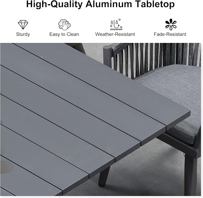 PURPLE LEAF 12 Pieces Outdoor Dining Set with Patio Aluminium Dining Table and Wicker Chairs Modern Furniture Cushions Sets for Backyard Indoor Decor Kitchen Gray