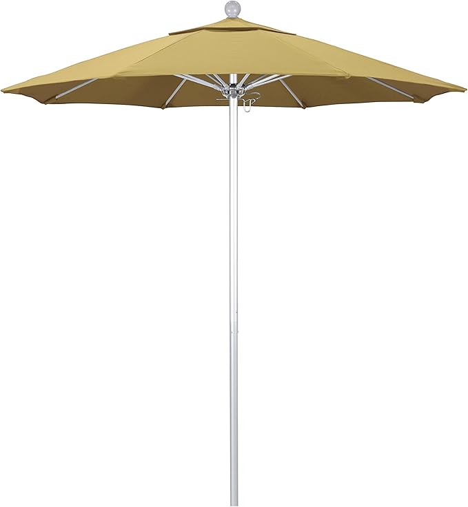 California Umbrella 7.5' Rd. Venture Series Contract Grade Patio Umbrella, Push Open Pin Stop, Silver Finish, Sunbrella Spectrum Cilantro