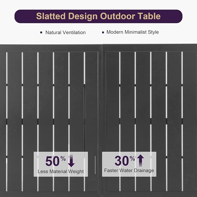 PURPLE LEAF Outdoor Dining Set for 6 Folding Patio Dining Set with Aluminum Rectangular Table and Padded Chairs All Weather Dining Table Sets for Garden Backyard Poolside, Grey