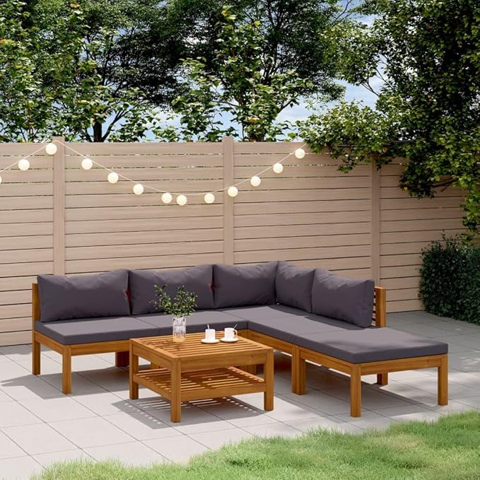 6 Piece Patio Lounge Set, Sectional Sofa Patio Conversation Set Garden Lounge Set Porch Furniture Set for Poolside Piazza Negotiation Area Garden with Cushion Solid Acacia Wood