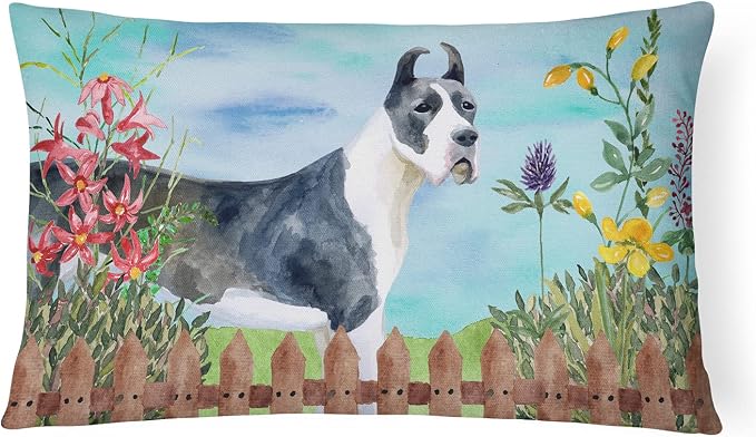 Caroline's Treasures CK1205PW1216 Harlequin Great Dane Spring Canvas Fabric Decorative Pillow Machine Washable, Indoor Outdoor Decorative Pillow for Couch, Bed or Patio, 12HX16W