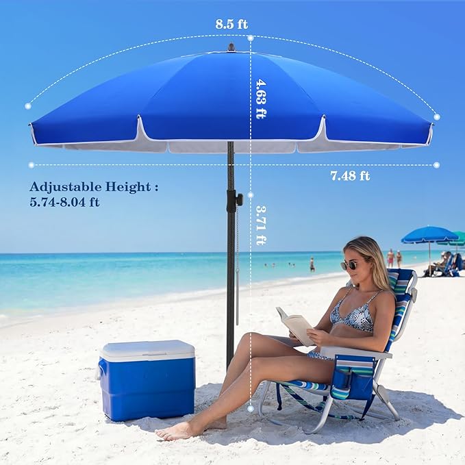 UIRWAY Beach Umbrella, Heavy Duty Windproof Beach Umbrellas with Sand Anchor & Tilt, Sun Protection Portable Beach Umbrella with Carrying Bag for Beach, Patio Garden Pool Outdoor