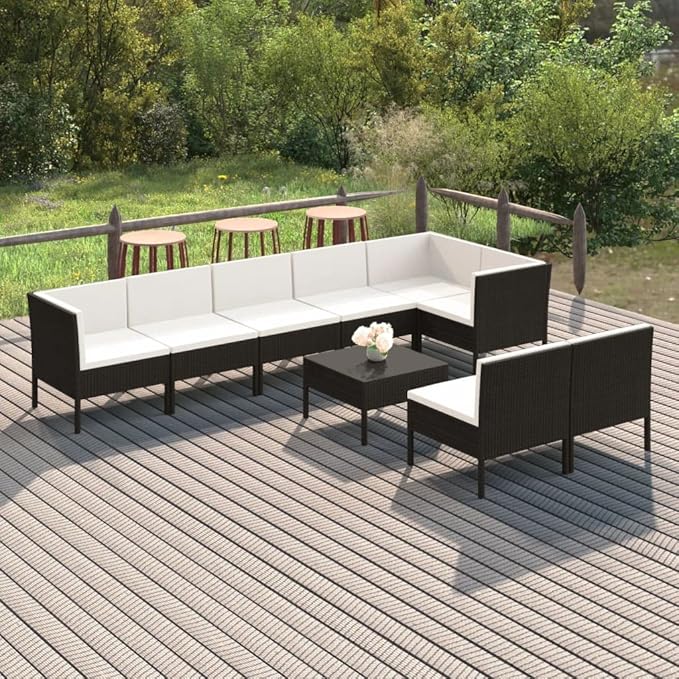 Patio Lounge Set with Cushions,Patio Furniture Sets,Patio Conversation Sets,Outdoor Furniture Sets,for Garden,Backyard,Outdoor,9 Piece Poly Rattan Black