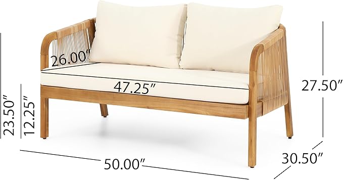Merax 4-Piece Outdoor Acacia Wood Wicker Patio Conversation Set with Loveseat,2 Chairs and Coffetable,Deep Seating with Soft Cushion