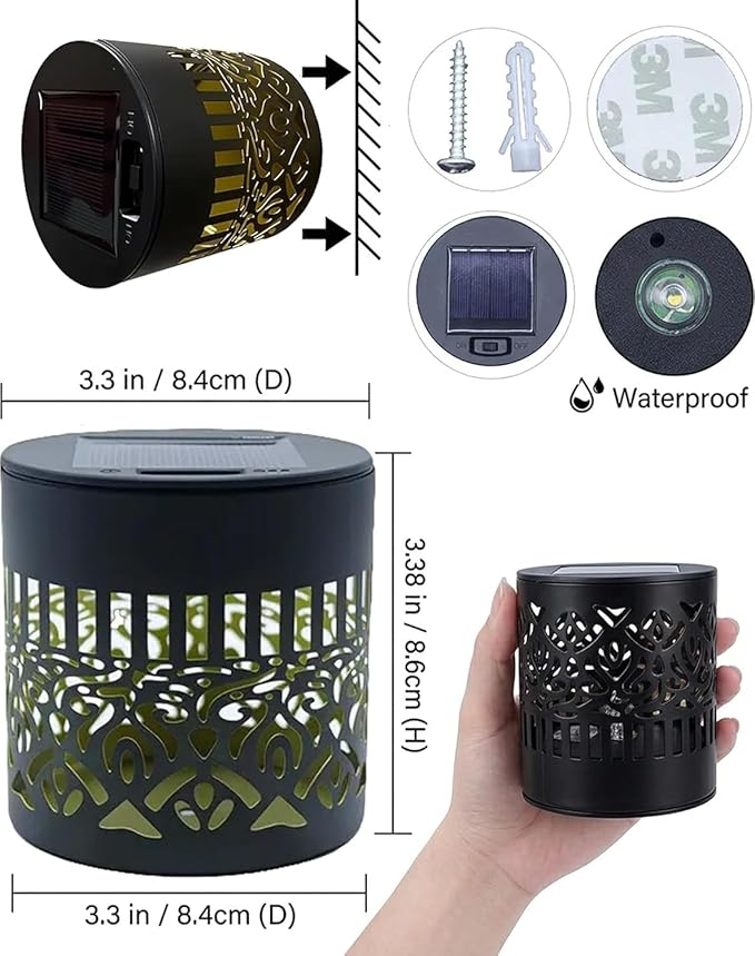 DDRIC Decorative Solar Mandala Lights, Metal Solar Powered Outdoor Wall Sconces, Waterproof Step Lights, Warm Yellow Glow, for Garden Fence Patio Deck Yard Decor (2PCS)