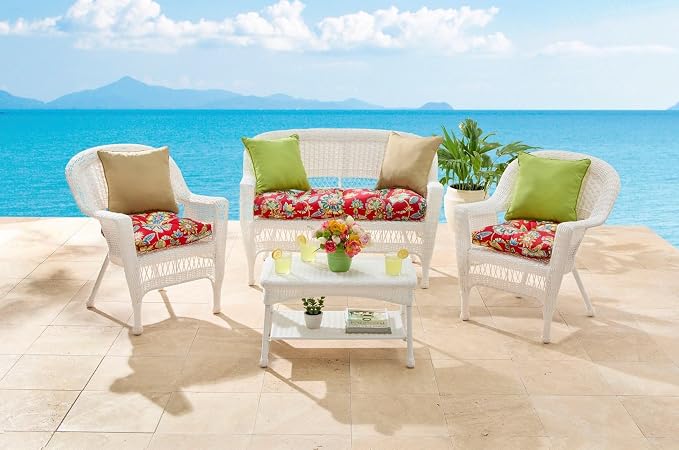 BrylaneHome Bh Outdoor Performance Tufted Wicker Chair Cushion - Cobalt Tropicana