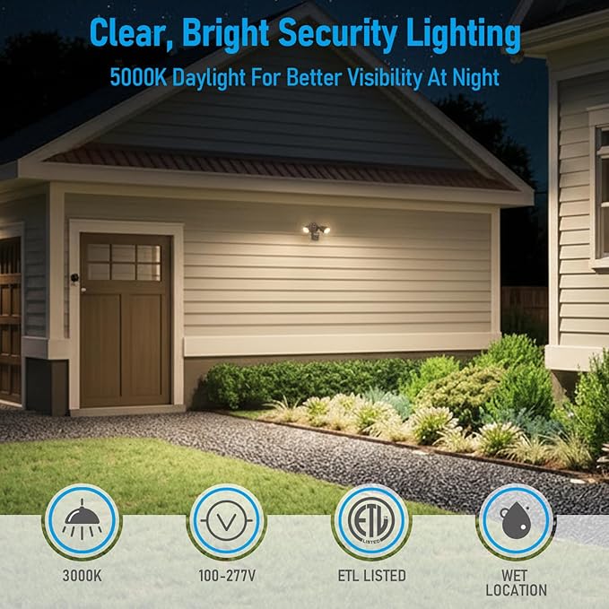 LEONLITE COB LED Security Light, Motion Sensor Outdoor Lights, Dusk to Dawn, 100-277V, ETL Listed, Adjustable Heads, Motion Detector Flood Light, Aluminum, IP65 Waterproof, 3000K Warm White, Bronze