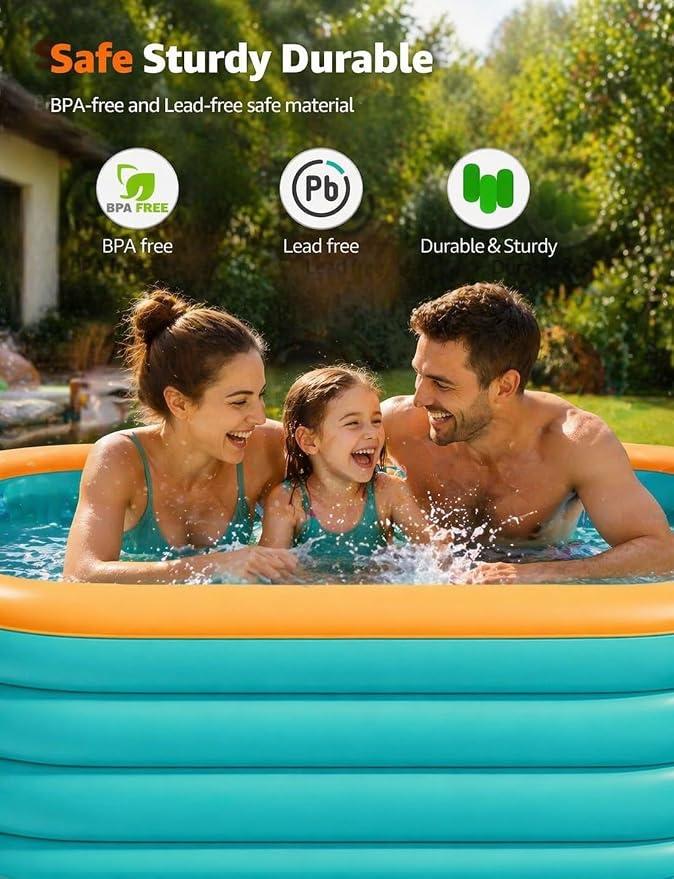 Large Inflatable Pool for Adults - 120" X 68" X 27" 4-Layer Full-Sized Swimming Pool Ideal for Backyard Garden Outdoor Easy Setup Perfect for Family Blow up Pool