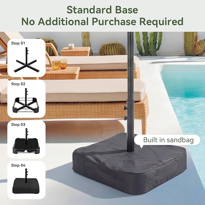 Aoxun 15ft Patio Umbrella with Base Included, Outdoor Double-Sided Rectangular Umbrella with Crank Handle & Ventilation, Large Standing Umbrella for Pool, Deck, Lawn, Backyard & Beach