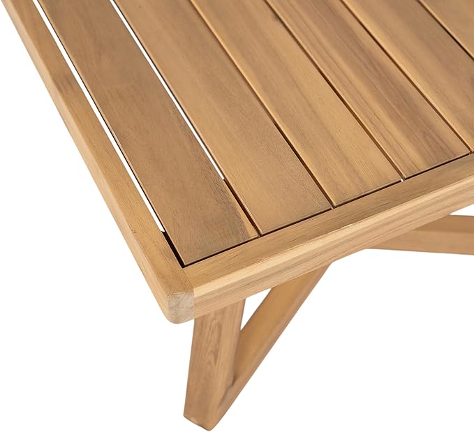 Christopher Knight Home Meiko Patio 2 Pieces Conversation Set, Acacia Wood Loveseat with Cushion and Coffee Table, Slat Panel Outdoor Sofa and Rectangular Table for Backyard Garden, Teak+Beige
