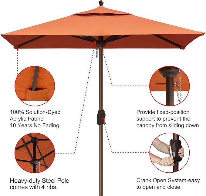 EliteShade USA 10-Year-Non-Fading 6x6Ft Square Market Patio Umbrella, UPF 50+ UV Protection Performance Sun Umbrella, Heavy Duty Commercial Grade Outdoor Table Umbrella with Crank, Windproof Vented Top for Garden, Pool, Deck and Outdoor Playsets, Rust