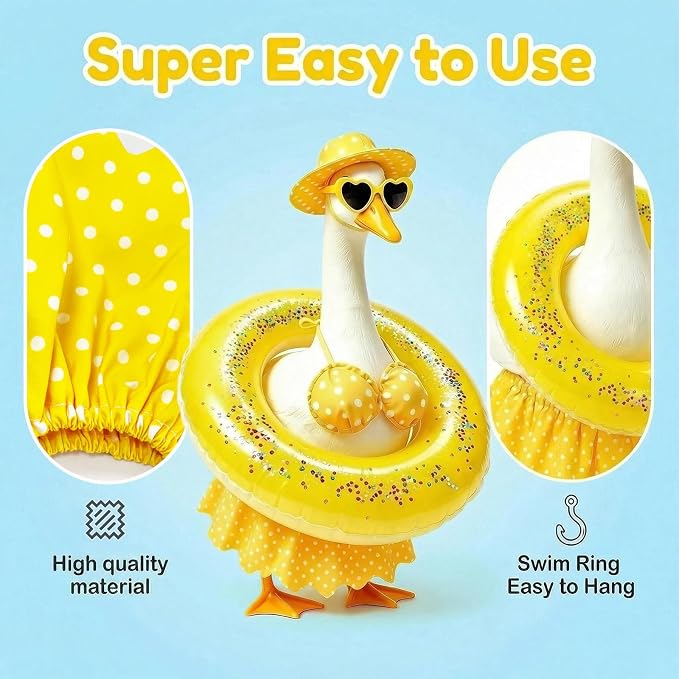 Hikkcos Bikini Porch Goose Outfits Summer Goose Clothes with Swimsuit Floatie Hat Sunglasses for 23" 17" Plastic Duck Statues Costumes, Garden Decor for Outdoor