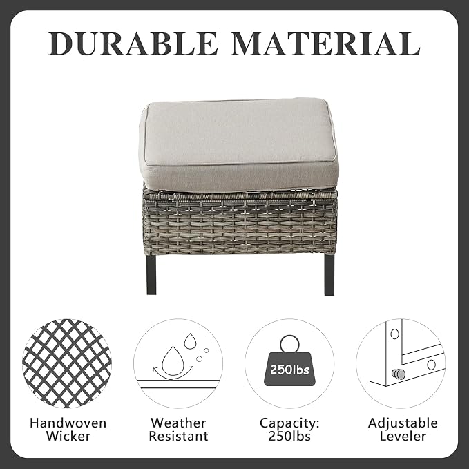 Belord 6 Piece Outdoor Furniture Patio Wicker Sofa Set, Oversize Outdoor Dining Chairs with Rattan Ottomans, Conversation Sets Patio Furniture Come with Removable Washable