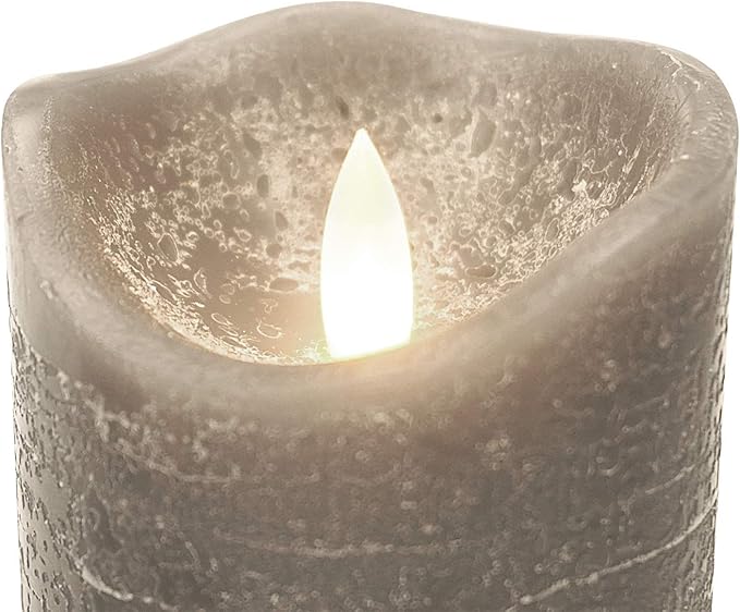 Battery Operated Flameless Candles with Remote Timer Real Wax Realistic Bright Flicker Flickering Electric Electronic LED Pillar Lights Home Wedding Party Decorations Set of 3 Rustic Texture Gray Grey