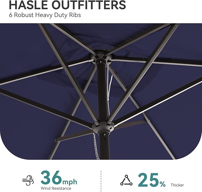 Rectangular Patio Umbrella, 6.5 x 10 ft Rectangle Table Umbrellas w/Heavy Duty Ribs, Effortless Crank and Push Button Tilt, Wind Resistant Sun Umbrella for Outdoor Patio, Navy Blue