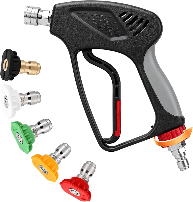 Pressure Washer Short Gun, 5000 PSI/10.5 GPM High Power Washer Spray Gun with 5 Nozzle Tips, 3/8'' Swivel Quick and M22-14mm Connect for Foam Cannon Car Wash