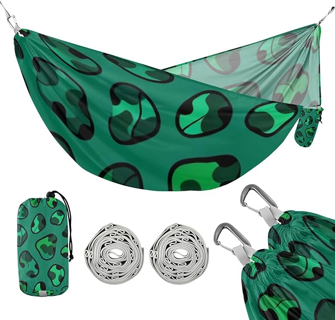 Green Leopard Outdoor Hammock with Tree Straps for Outside Patio Garden