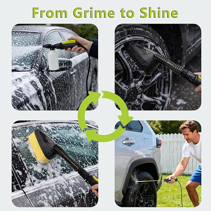 Magnetic Attachment Cleaning Kit for Portable Pressure Washers Includes Foam Sponge Head, Stiff Bristle Brush, Soap Dispenser and Quick-Connect Adapter for Car, Outdoor & Home Use