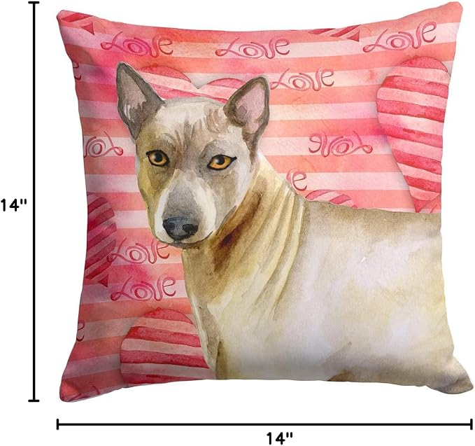 Caroline's Treasures BB9767PW1414 Thai Ridgeback Love Fabric Decorative Pillow, Red Machine Washable, Indoor Outdoor Decorative Pillow for Couch, Bed or Patio, 14Hx14W