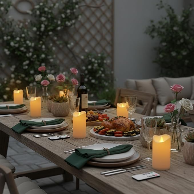Flameless Candles 3"D X 6"H Set of 12 Outdoor Indoor Ivory Pillars Battery Operated Flickering Candles Include 8-Key Remote Timer Function, Ivory Waterproof Candles for Wedding, Aniversary Decor
