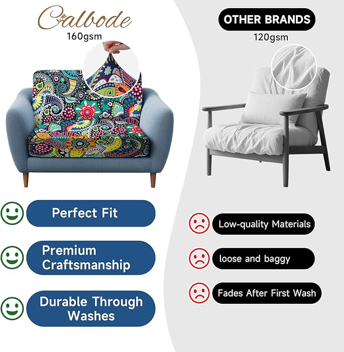CALBODE 12Pcs Stretch Patio Cushion Cover, Boho Floral Couch & Sofa Slipcovers for Patio Furniture Cushions Washable Reusable Couch Covers Replacement for All Season, Breathable (Paisley, Cover Only)