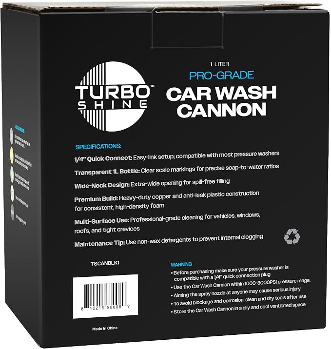 Professional Foam Cannon for Pressure Washer – Wide Mouth Snow Foam Lance with Adjustable Spray Pattern – Heavy Duty Car Wash Soap Dispenser – 1/4" Quick Connector (Clear, 1 Liter)