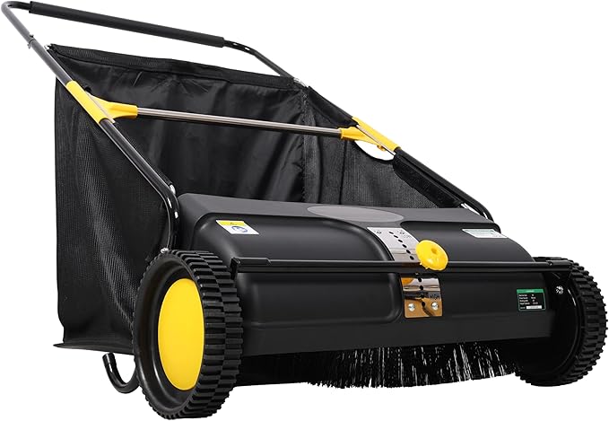 Hand Push Lawn Sweeper, 26 Inch, 7 cu. ft Hopper Bag, Leaf & Grass Collector with Adjustable Brush Height (26 inch)
