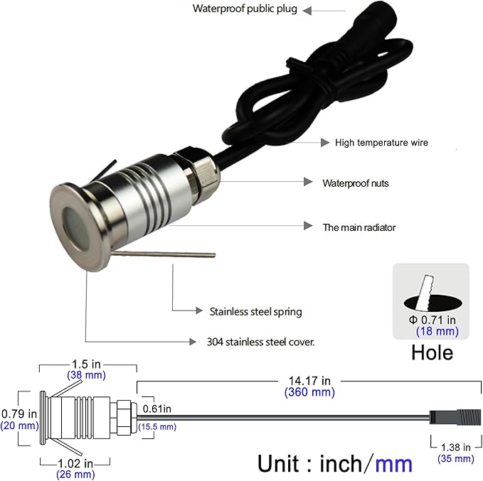 LED Mini In-Ground Well Light-Finger Size,1W 12V DC,120° Wide Beam Angle,IP67 Waterproof,Recessed Marker Indicator Underground Outdoor Landscape Lighting,Warm White-3000K (1 Pack)
