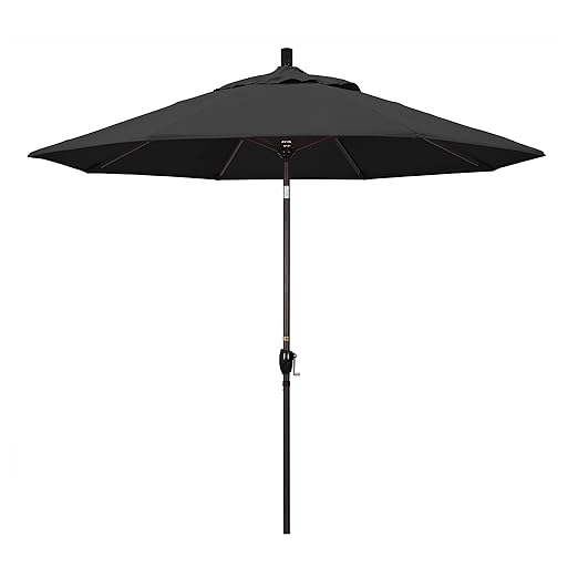 California Umbrella 9' Round Aluminum Patio Umbrella, Crank Lift, Push Button Tilt, Bronze Pole, 4-year Non-fading fabric, Black