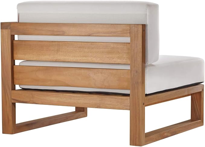 Modway EEI-4255-NAT-WHI-SET Upland Patio Teak Wood 3-Piece Sectional Sofa Set, Natural White