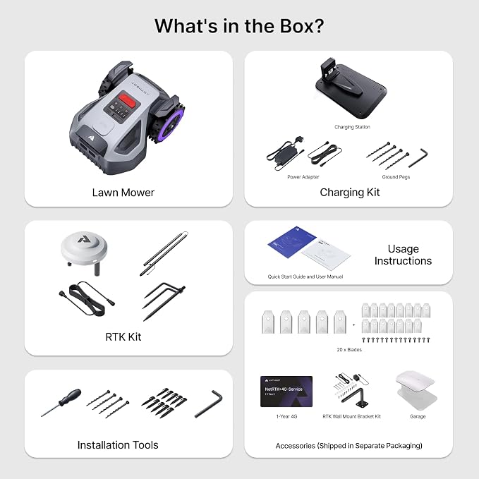 ANTHBOT M5 Pre-Order Set, Robot Lawn Mower Perimeter Wire Free. Includes Garage, NetRTK, 4G Service, RTK Wall Mount Kit, 15pcs Blades. Automatic Mapping Zone Division, 1/4 Acre, 45% Slope