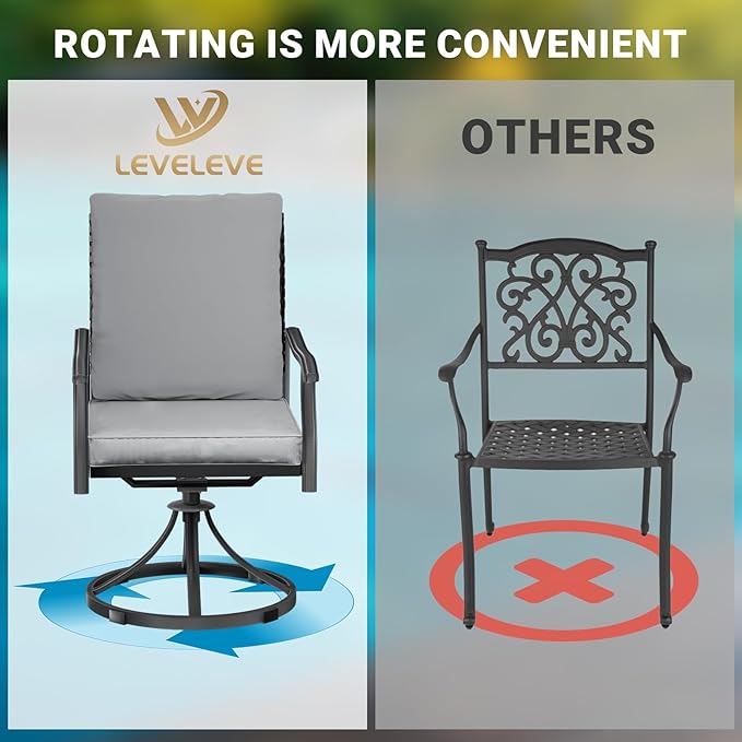LEVELEVE 2-Piece Swivel Dining Chairs, Outdoor Patio Bistro Chairs for Lawn, Garden, Deck, Backyard & Porch (Matching Series for 5-Piece Set)