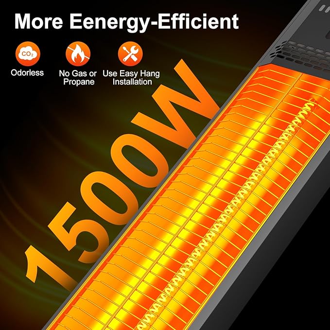 Outdoor Heater, 1s Heating Electric Patio Heater with Remote, 9 Heat Levels, 9H Timers, Overheating Protection, Waterproof, Carbon Infrared Heaters for Restaurant, Garage, Deck, Backyard, Black