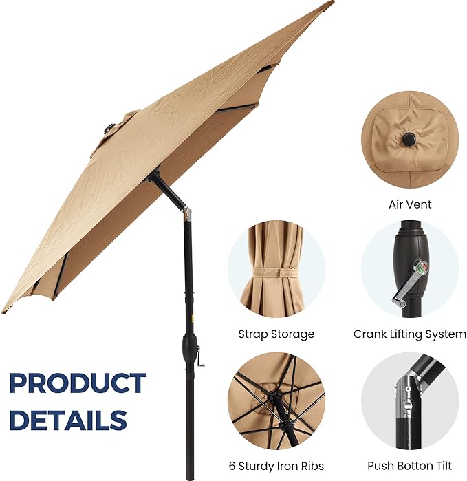 Kiss the Water 6.5' x 10' Patio Umbrella, Rectangular Outdoor Umbrella, Metal Pole Pool Umbrella with Crank and Push Button Tilt, Large Patio Umbrella with Polyester Canopy