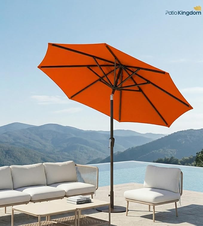 PatioKingdom Auto-Tilt 9FT Patio Umbrella Outdoor with 8 Sturdy Fiberglass Ribs,Market Table Umbrella for Pool,Backyard,Deck and Garden
