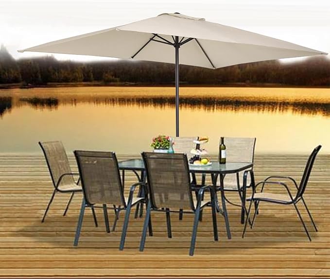 TITA-DONG Rectangular Umbrella Canopy Replacement 6 Ribs, Fade Replacement Umbrella Canopy, Heavy Duty Polyester Fabric Outdoor Shade Canopy Cover for Market Table Cantilever Parasol Top Cover(Milky