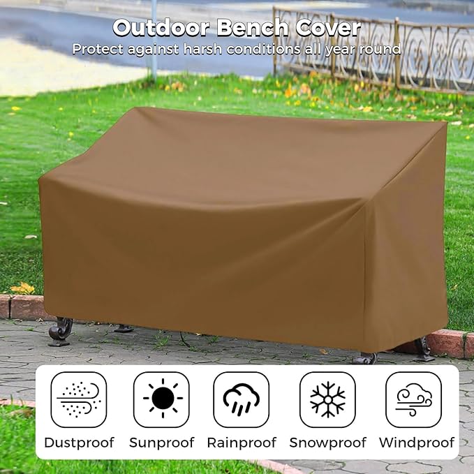 Outdoor Bench Cover, Waterproof Outdoor Patio Furniture Cover for 4-Seater Bench, Durable Oxford Cloth Garden Sofa Chair Cover, 75" L x 26" W x 35" H (Khaki, 64" L x 26" W x 35" H)