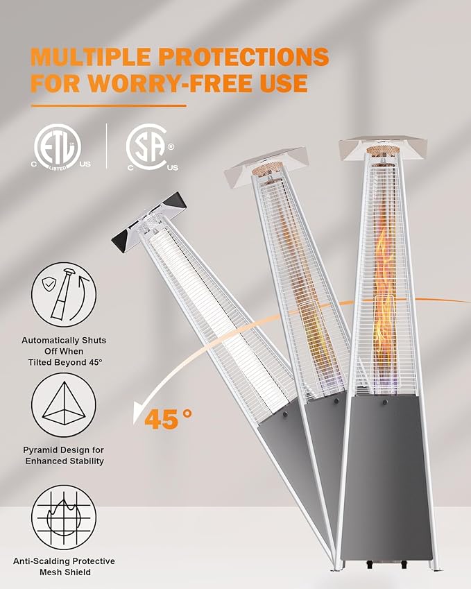 Pyramid Patio Heater, Outdoor Heater 48,000 BTU with Wheels & Weather-Resistant Cover, Triple Protection System for Large Spaces (Commercial Patio, Rooftop, Event) (1 heater)