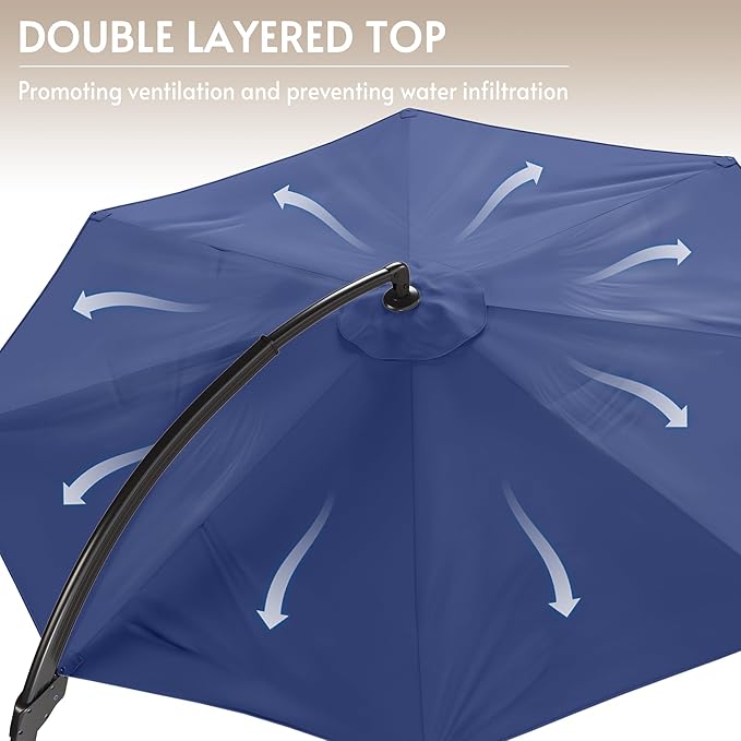 11FT Cantilever Patio Umbrella with Base Included, Large Cantilever umbrella with 360°Rotation, Heavy-Duty Offset Outdoor Umbrella for Patio,Pool,Garden and Backyard (Navy Blue)