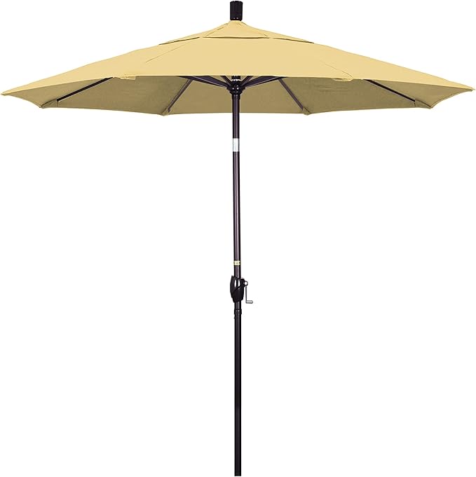 California Umbrella 7.5' Round Aluminum Market Umbrella, Crank Lift, Push Button Tilt, Bronze Pole, Canvas Wheat