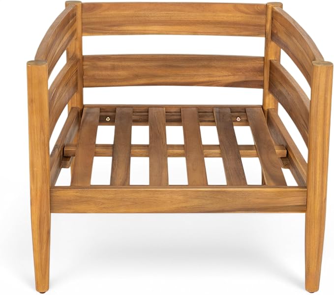 Christopher Knight Home 4-Piece Outdoor Patio Furniture Set, Acacia Wood Conversation Set with Loveseat Coffee Table and 2 Single Chairs Cushions, Slatted Backyard Garden Seating Set, Dark Gray