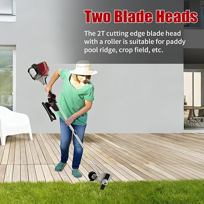 35.8CC Gas Weed Wacker, 2-Stroke String Trimmer/Edger Single Cylinder Air Cooled Engine Multi Purpose Gas Powered Weed Trimmer with Straight Shaft Lawnmower Strings for Home Lawn Tea Garden