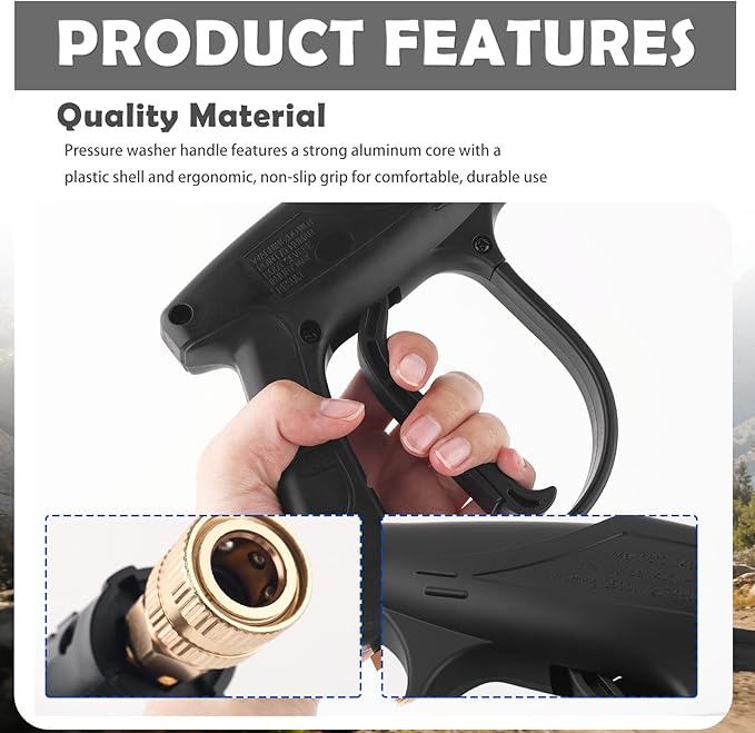 Car Short Pressure Washer Gun,4350 PSI Max High-Pressure Car Wash Gun | Portable, Safety Lock, M22-14 Thread, 1/4" Outlet Quick Connect, 4350 PSI Max