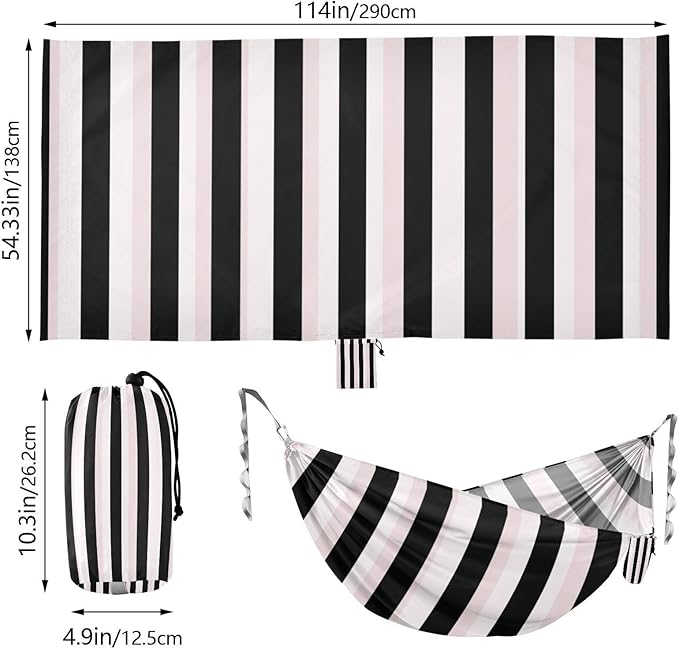 Stripes Black White Peach 330lb Capacity Outdoor Hammock Rope Hammock for Outside Beach Patio Garden hamacas para adultos 2 Personas