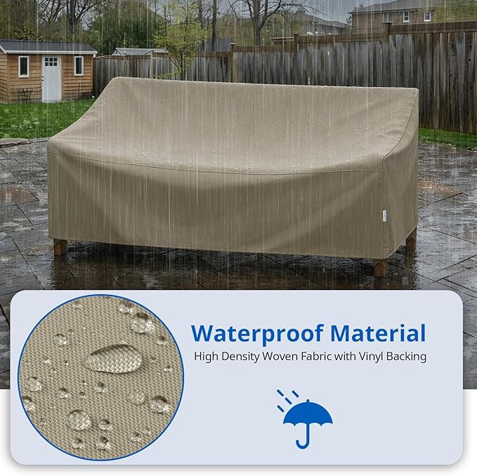 SunPatio Outdoor Couch Cover 80 Inch, Heavy Duty Waterproof 3-Seater Patio Sofa Cover with Seam Taped, Fade & Wind & Rip Resistant, 80" W x 36" D x 30" H, Taupe