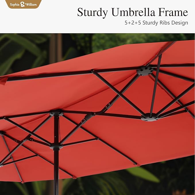 Sophia & William 13ft Outdoor Patio Umbrella for Table, Large Double-sided Umbrella for Garden, Deck, Pool, Orange Red