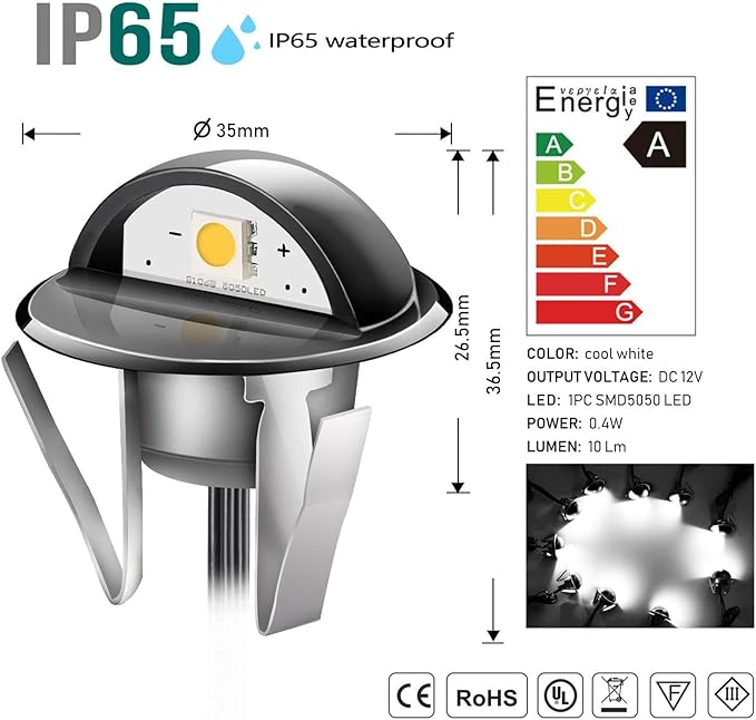 LED Stair Light Low Voltage Waterproof IP65 Outdoor 1-2/5" Recessed Wood LED Deck Lighting Yard Garden Patio Step Landscape Pathway Decor Lamp(1pcs,Cool White)